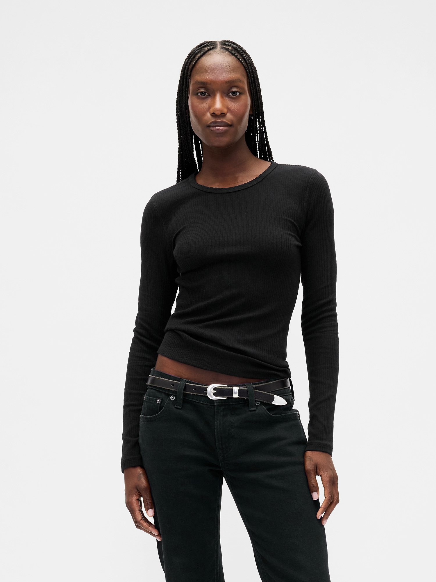 Gap Pointelle Rib T-shirt In Black