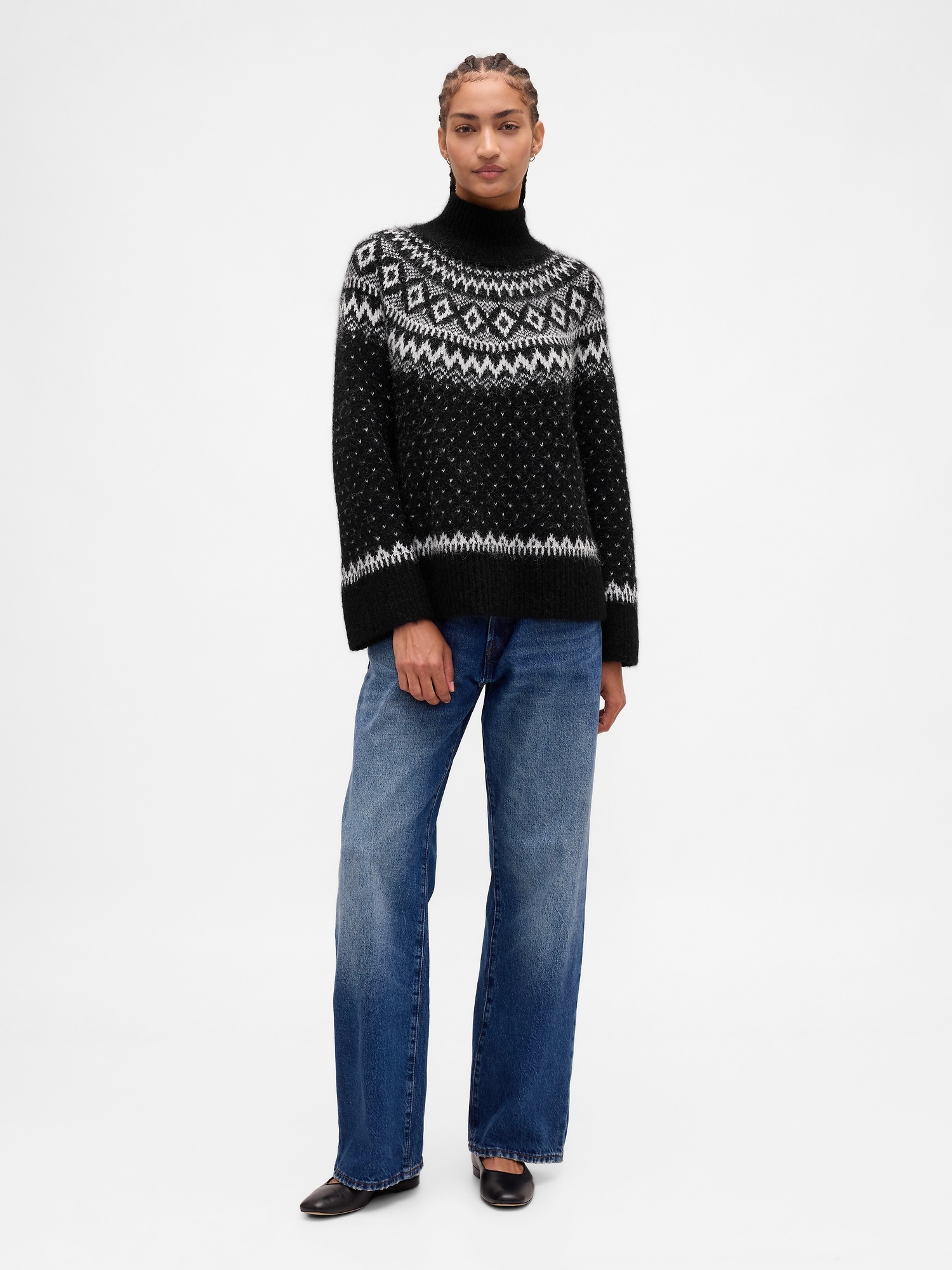 Женский свитер Gap Fuzzy Oversized Turtleneck, цвет: Чёрный — фото 2
