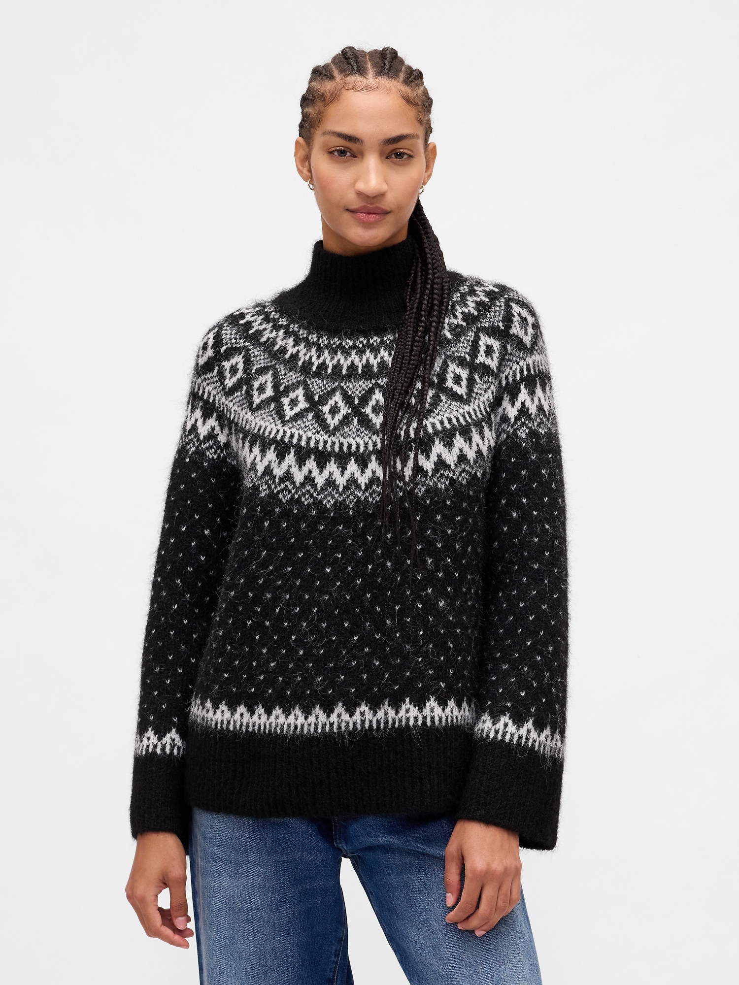 Gap Fuzzy Oversized Turtleneck Sweater In Blue
