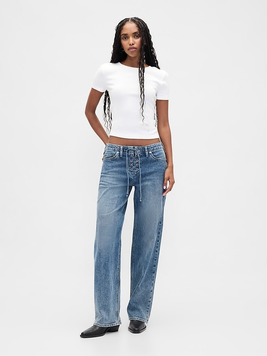 Image number 1 showing, Low Rise '90s Loose Lace-Up Jeans