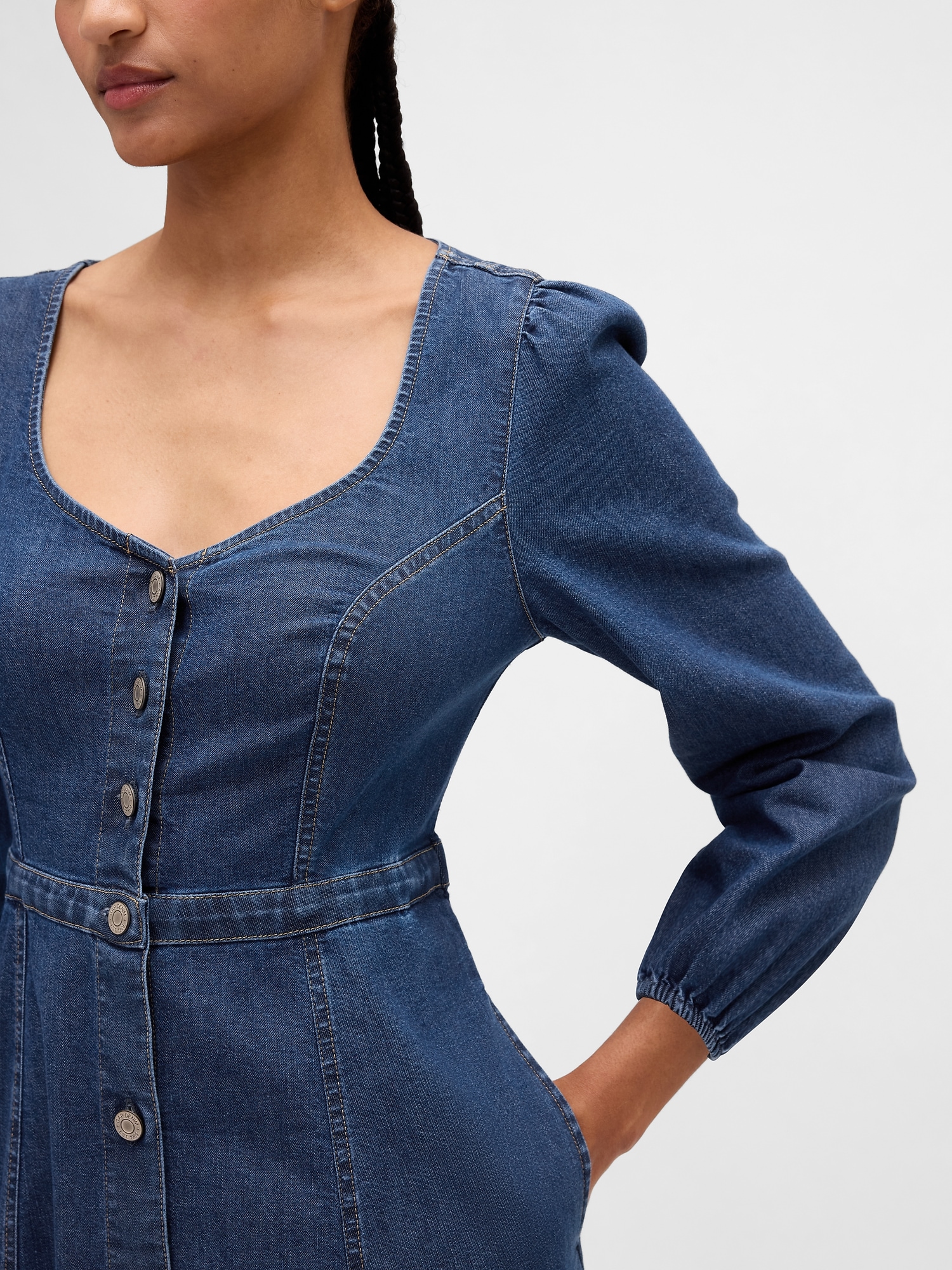 Женское платье Gap Denim Sweetheart Midi, цвет: Тёмная варка — фото 4