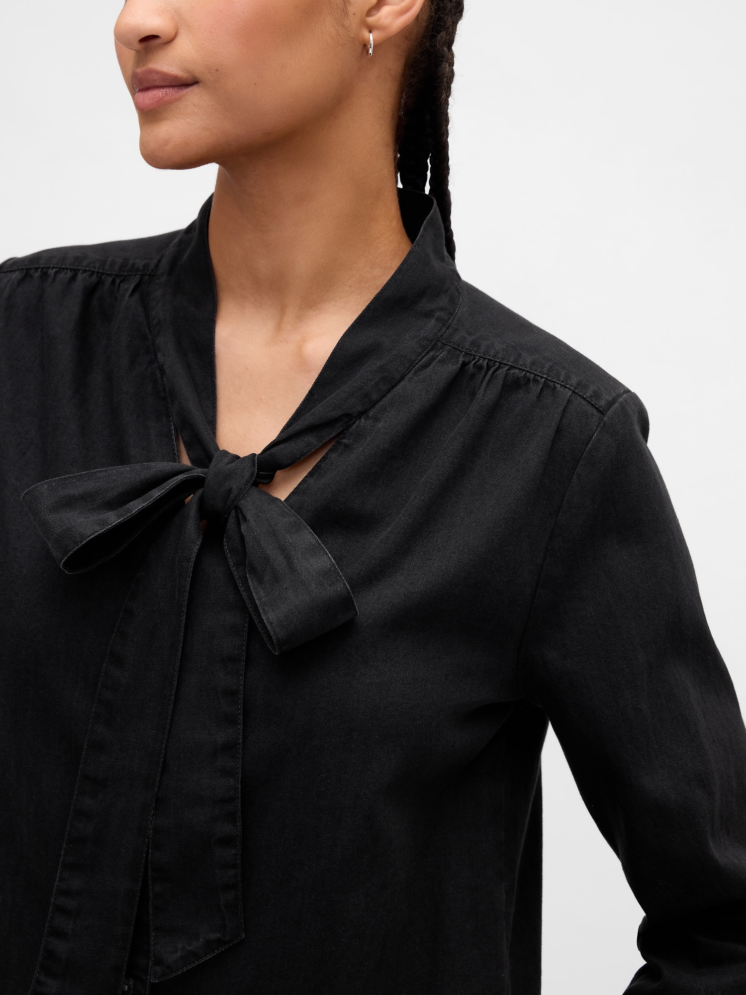 Denim Tie-Neck Shirt