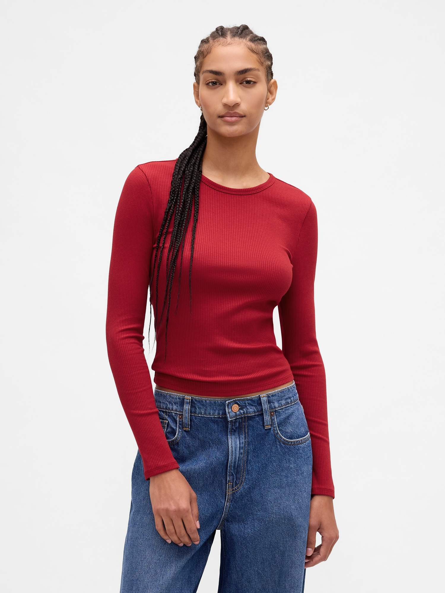 Modern Rib Crop T-Shirt - Sled Red