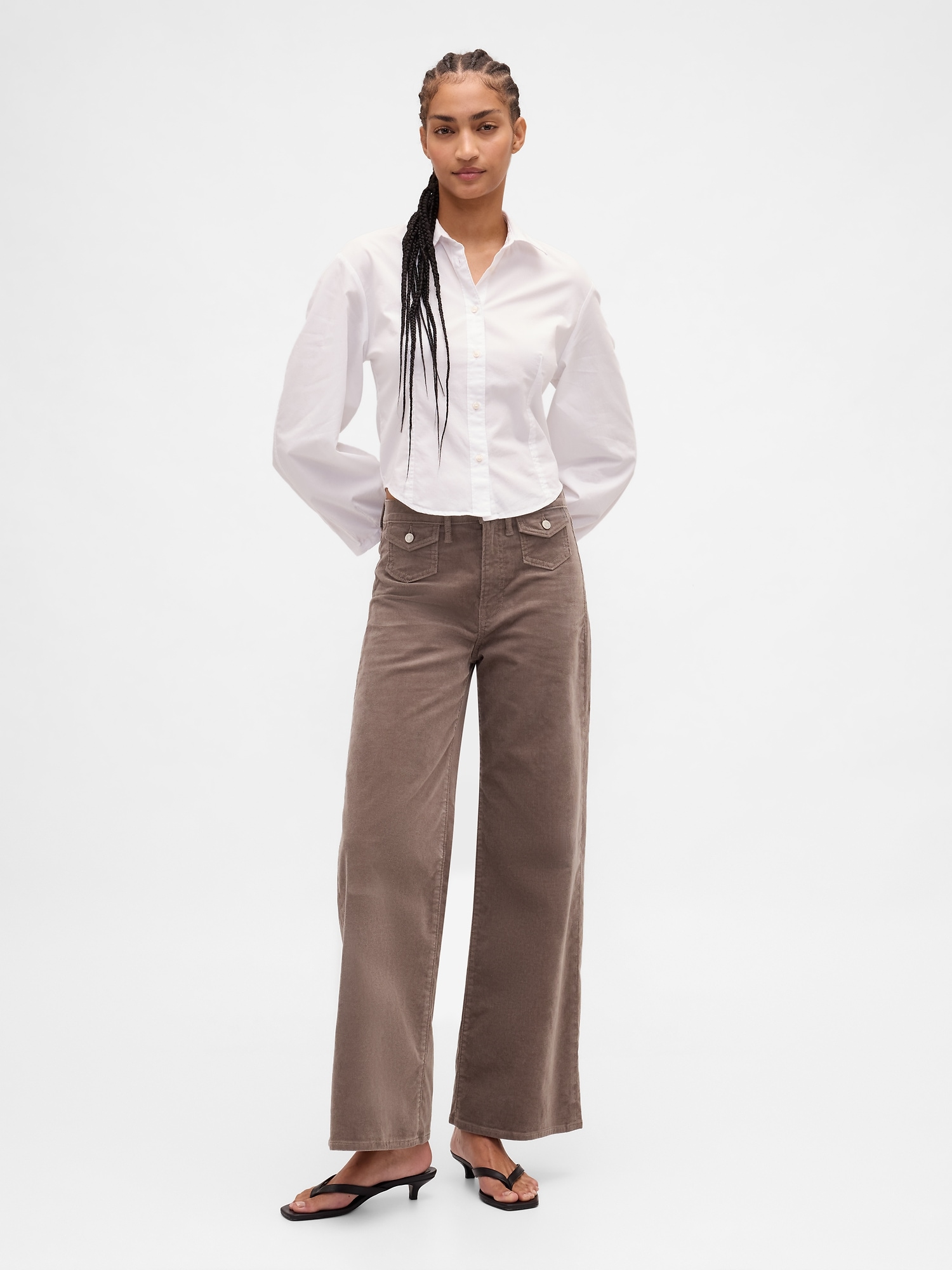 Gap High Rise Stride Corduroy Wide-leg Pants In Brown