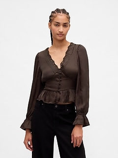 Eyelet V-Neck Peplum Top