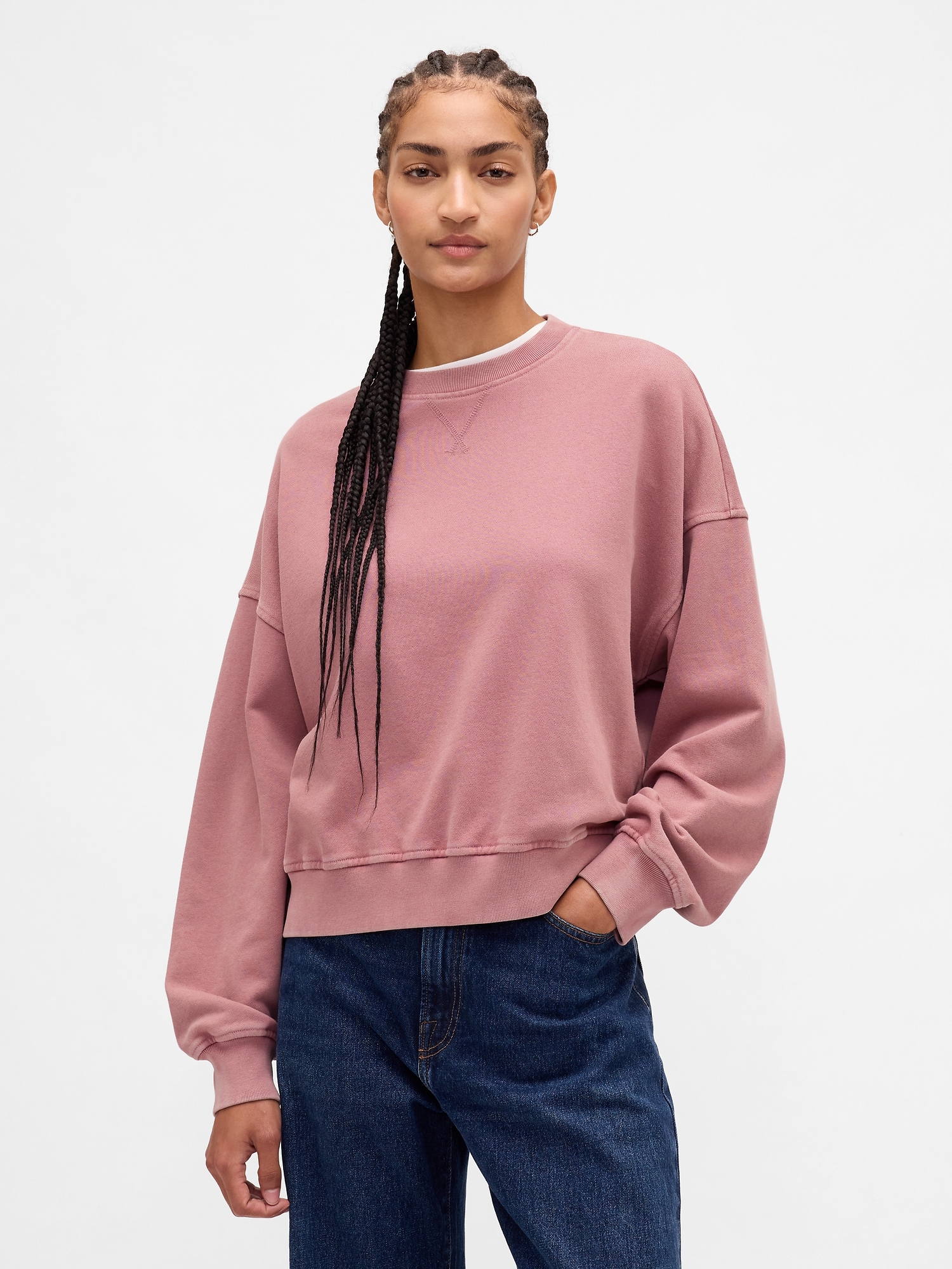 Heavyweight Oversized French Terry Sweatshirt - Mauve Pink Wash