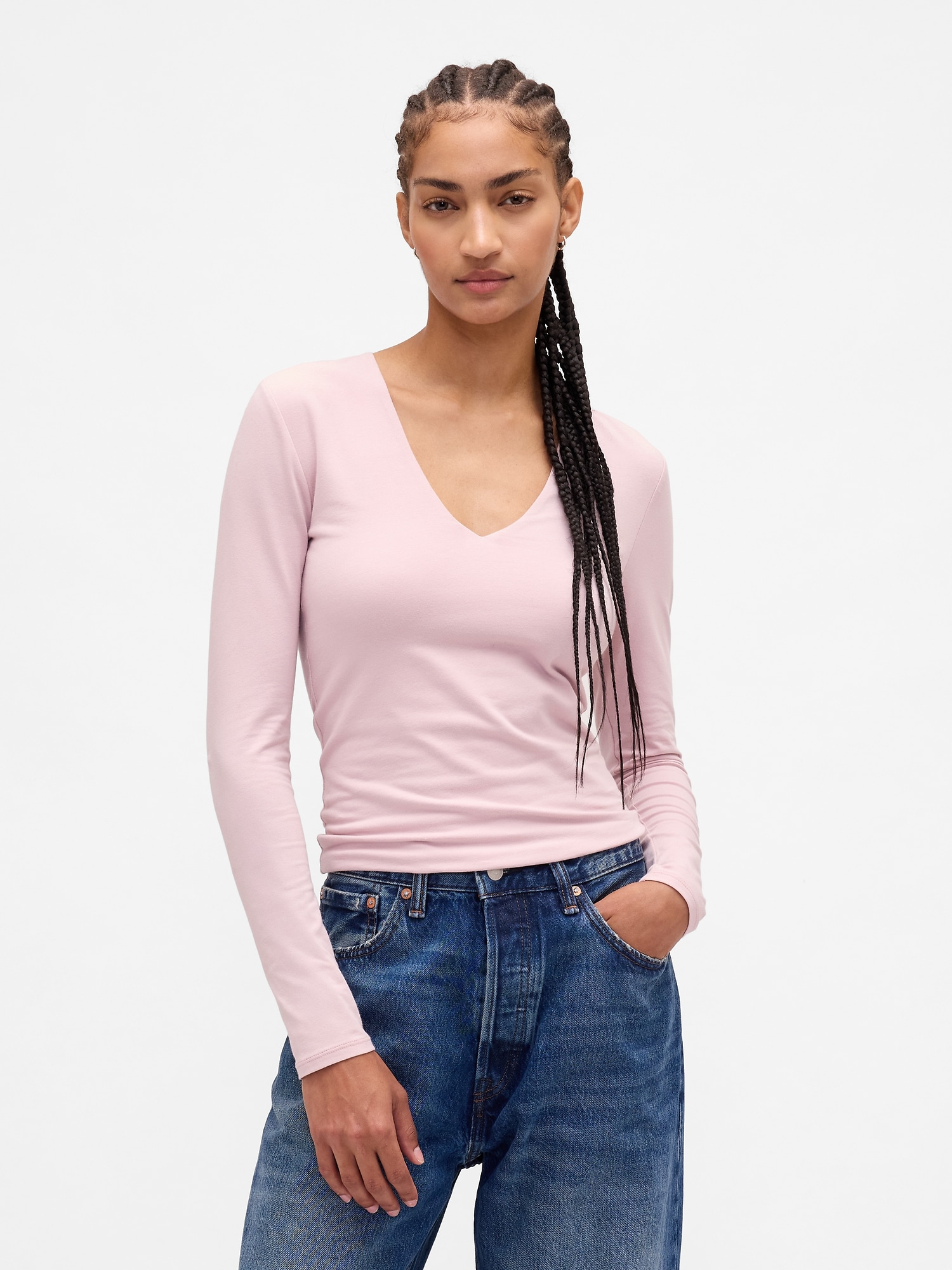 CloseKnit Jersey V-Neck T-Shirt - Primative Pink