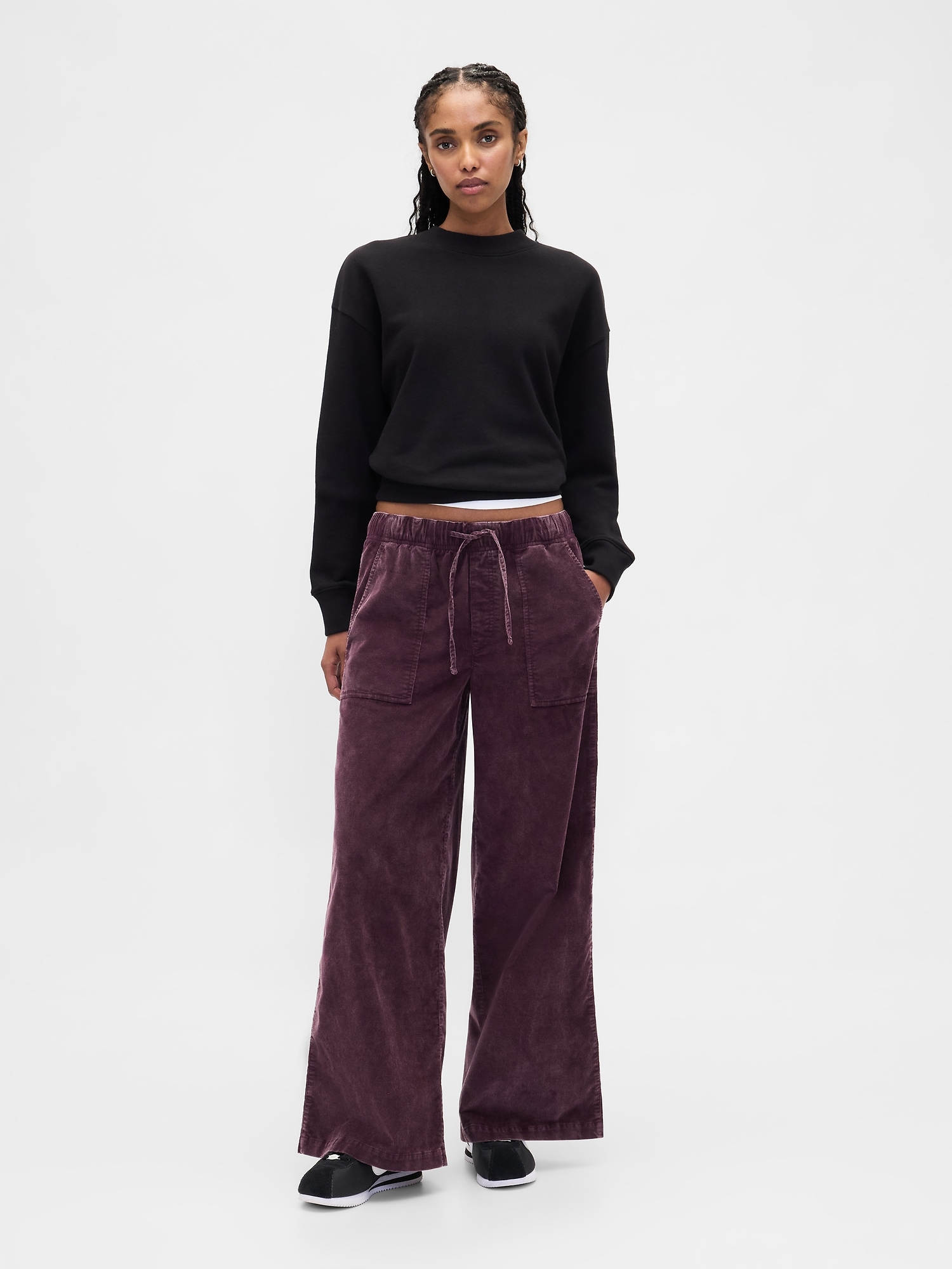 Mid Rise Corduroy Baggy Pants - Burgundy Bordeaux