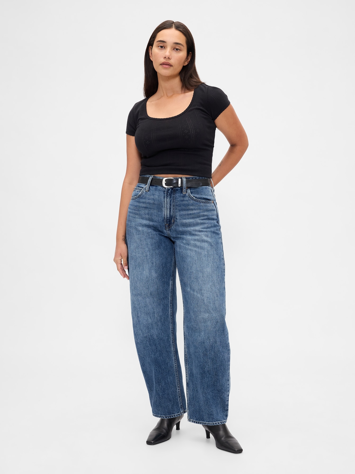 Curvy High Rise Barrel Jeans - Medium Wash