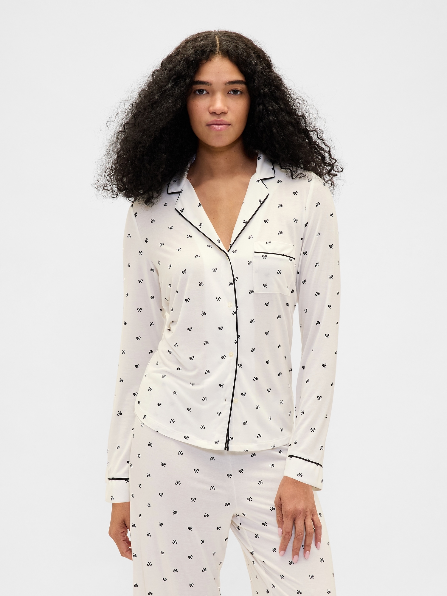 Modal PJ Shirt - Black Bow Print