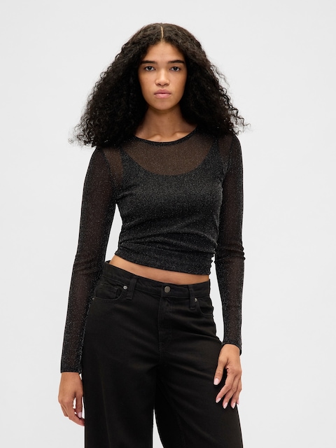 Sheer Metallic Mesh Top