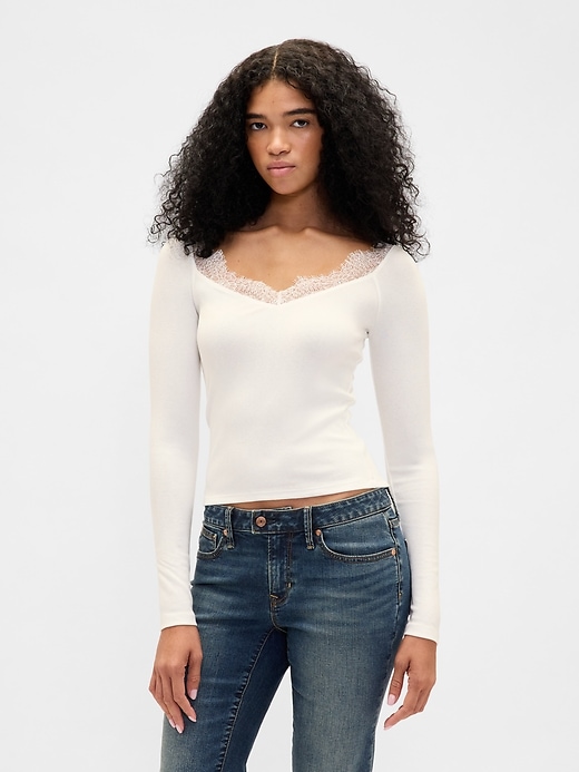 Image number 1 showing, Modern Lace-Trim Top