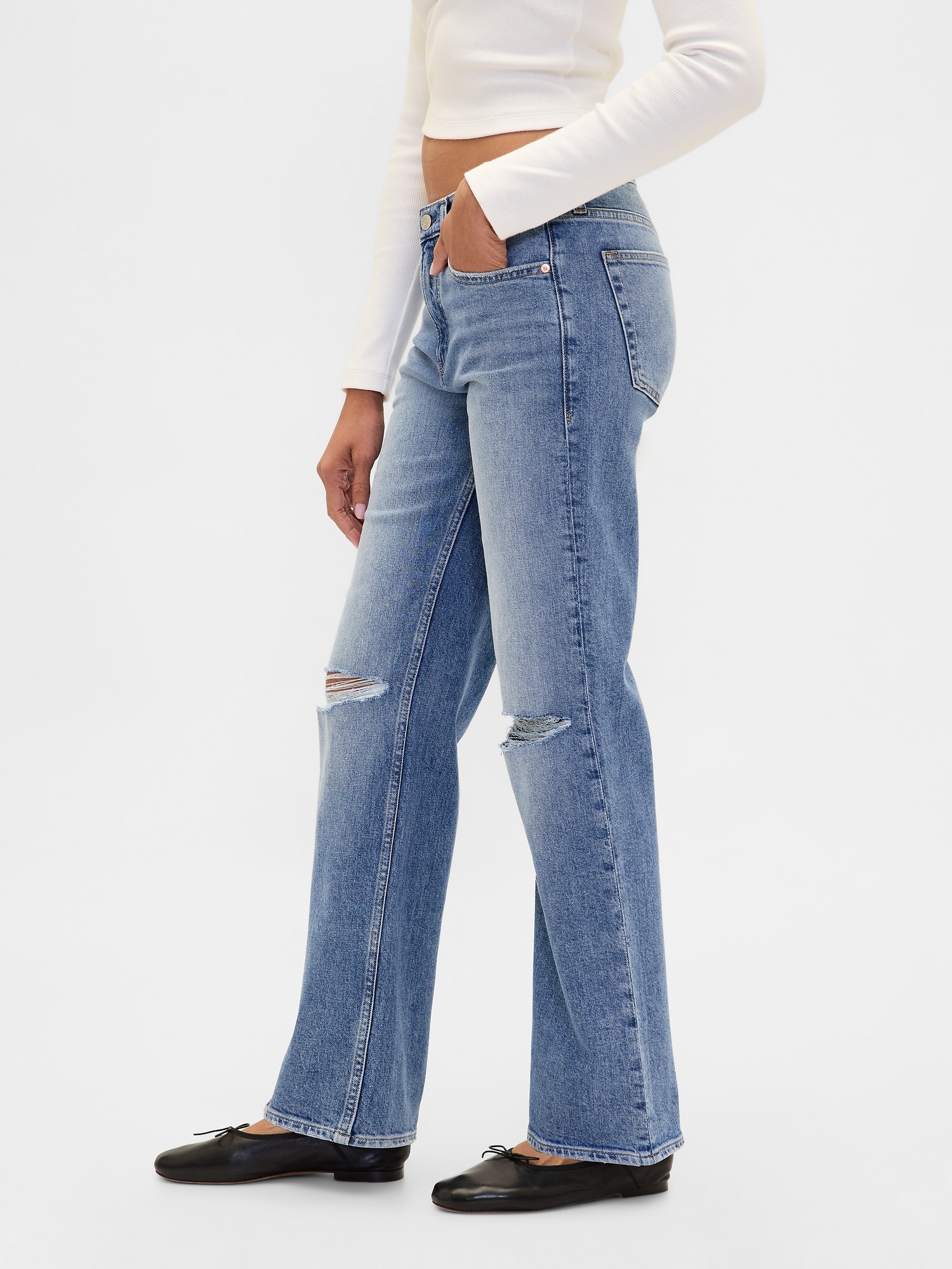 Mid Rise Relaxed Straight Jeans