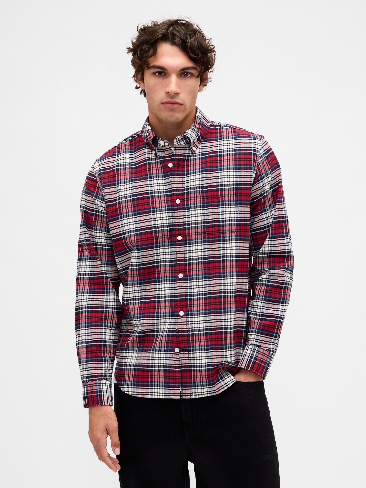 Plaid Oxford Shirt - Red Blue Plaid