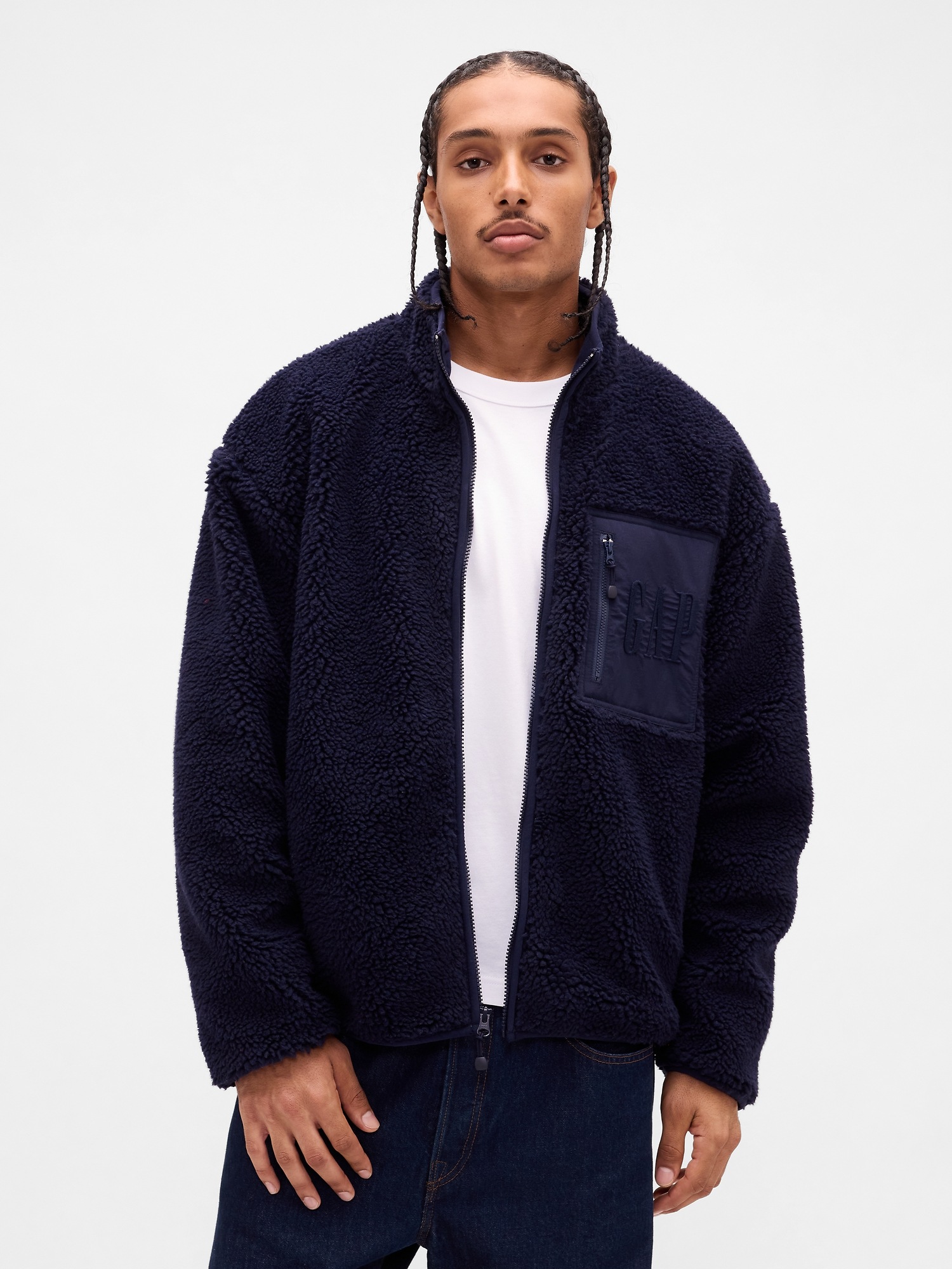 Мужские куртки Gap Recycled Sherpa Oversized Logo Zip Jacket