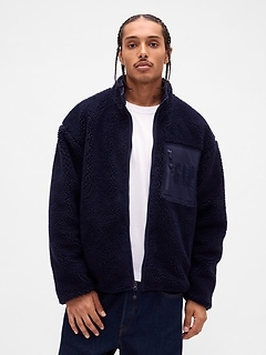 Recycled Sherpa Oversized Logo Zip Jacket