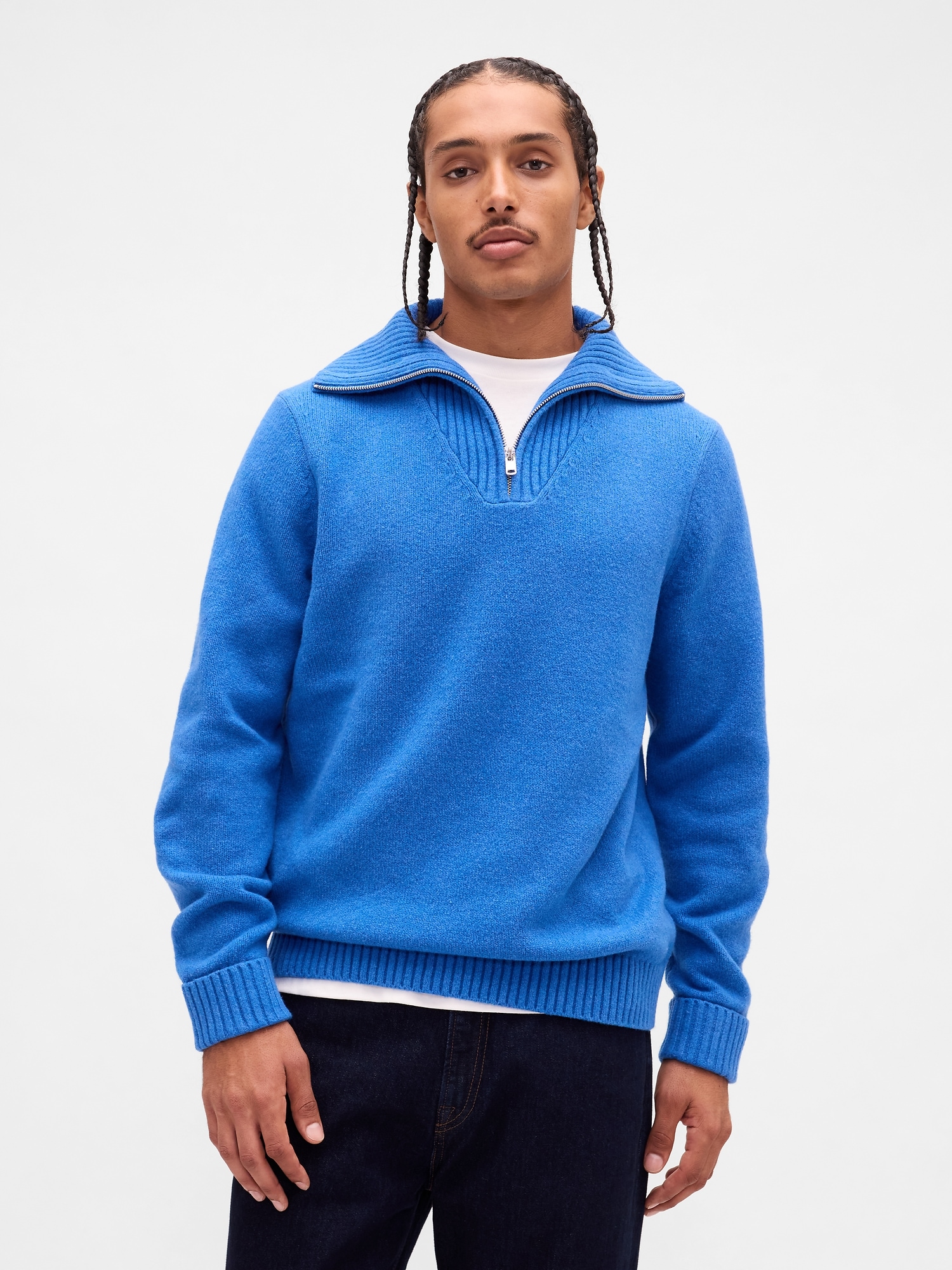 CashSoft Quarter-Zip Pullover Sweater - Blue