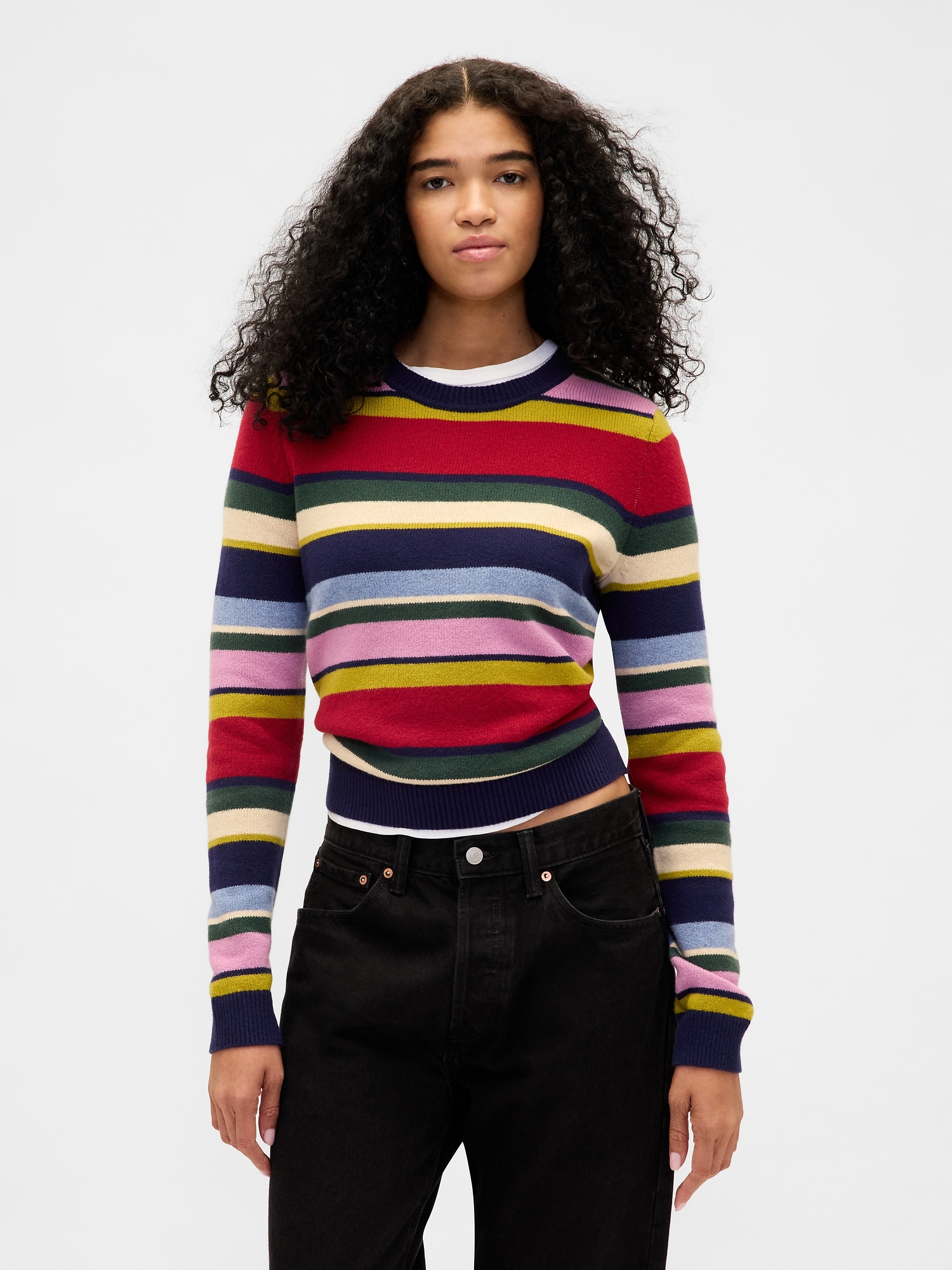 CashSoft Crewneck Sweater - Multi Color Happy Stripe