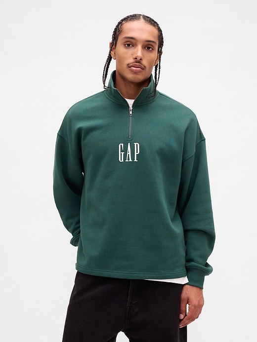 Image number 1 showing, Heavyweight Oversized Logo Quarter-Zip Pullover
