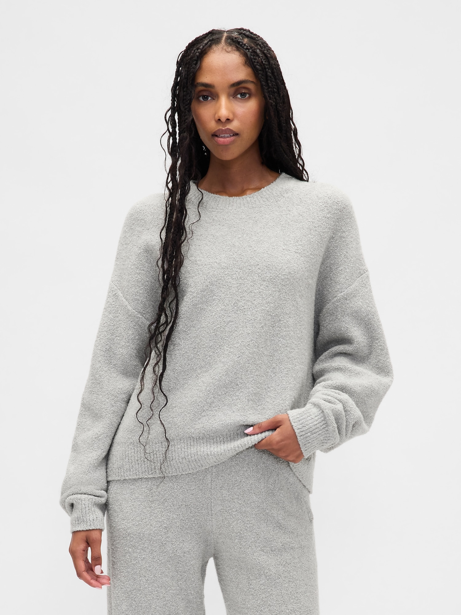 Gap Cashsoft Boucle Relaxed Crewneck Top In Gray