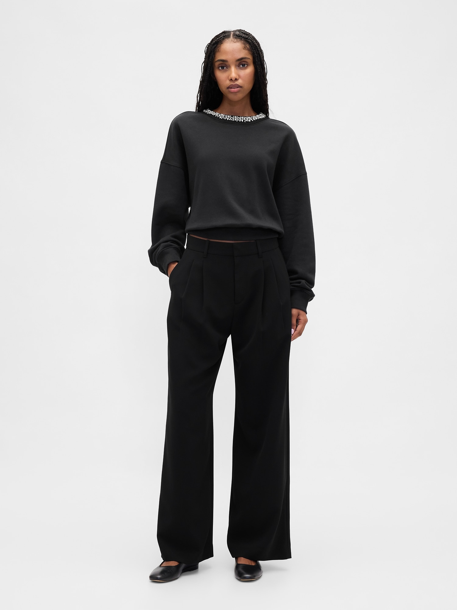 VintageSoft Jewel-Neck Crop Sweatshirt