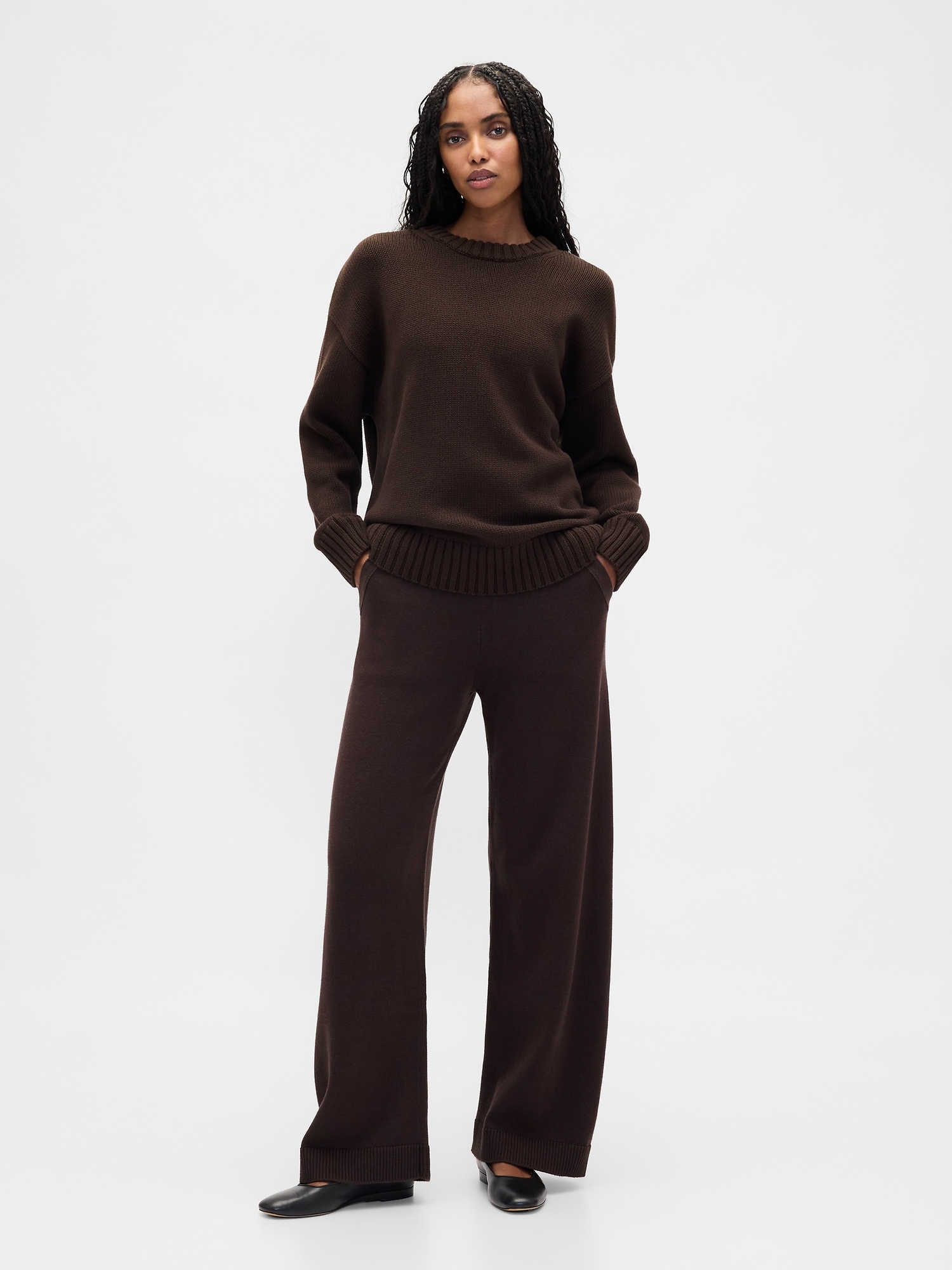 100% Cotton Relaxed Sweater Pants - Terra Brown