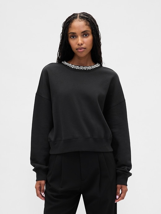 Image number 1 showing, VintageSoft Jewel-Neck Crop Sweatshirt