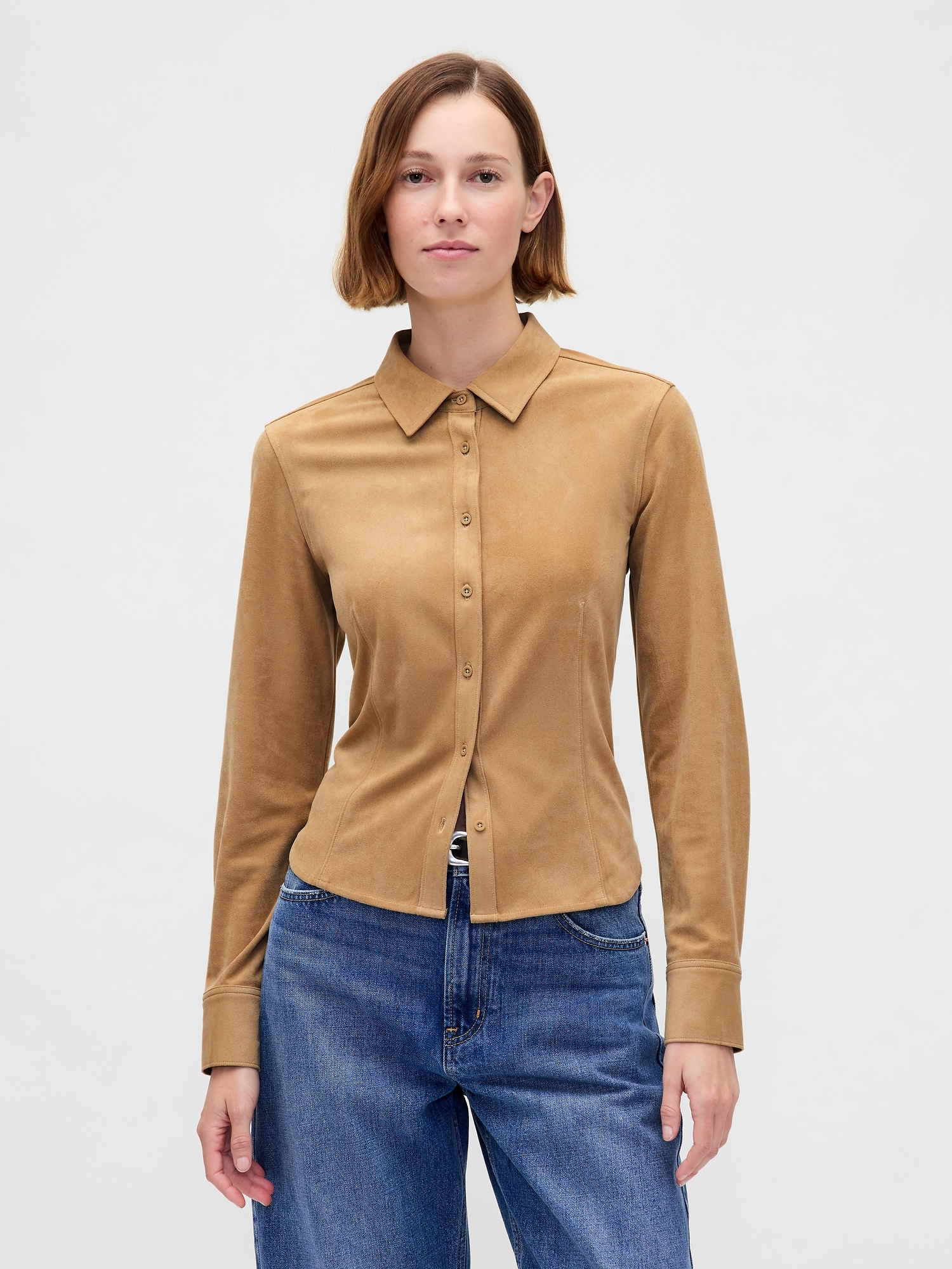 Vegan Suede Fitted Shirt - Mojave Tan