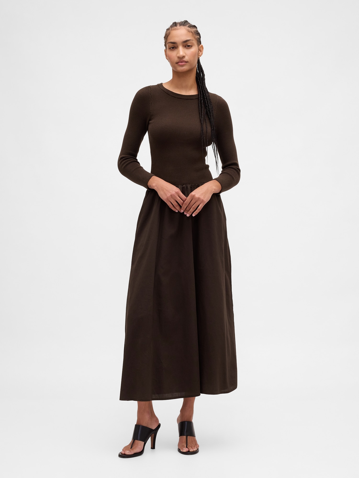 Gap Mixed Media Drop-waist Maxi Dress In Burgundy