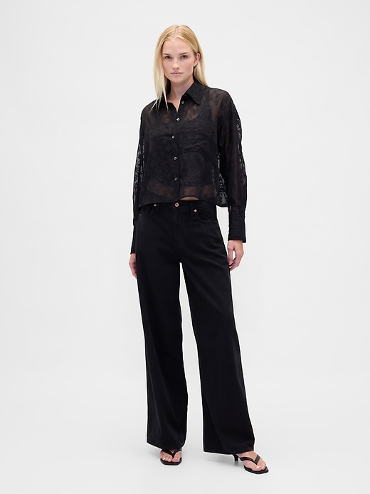Image number 2 showing, Sheer Straight-Hem Crop Shirt