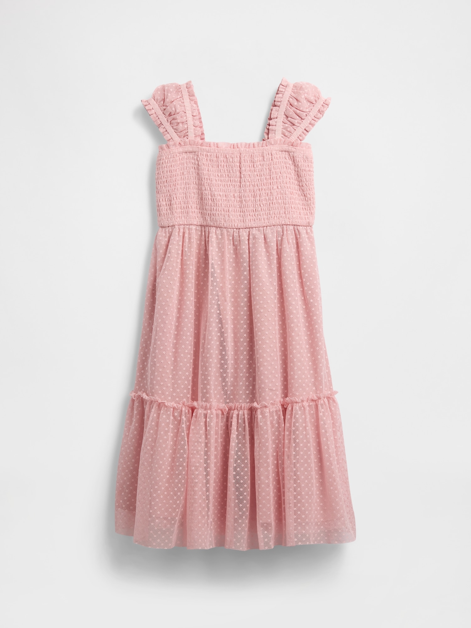 Kids Mesh Ruffle Cap-Sleeve Dress