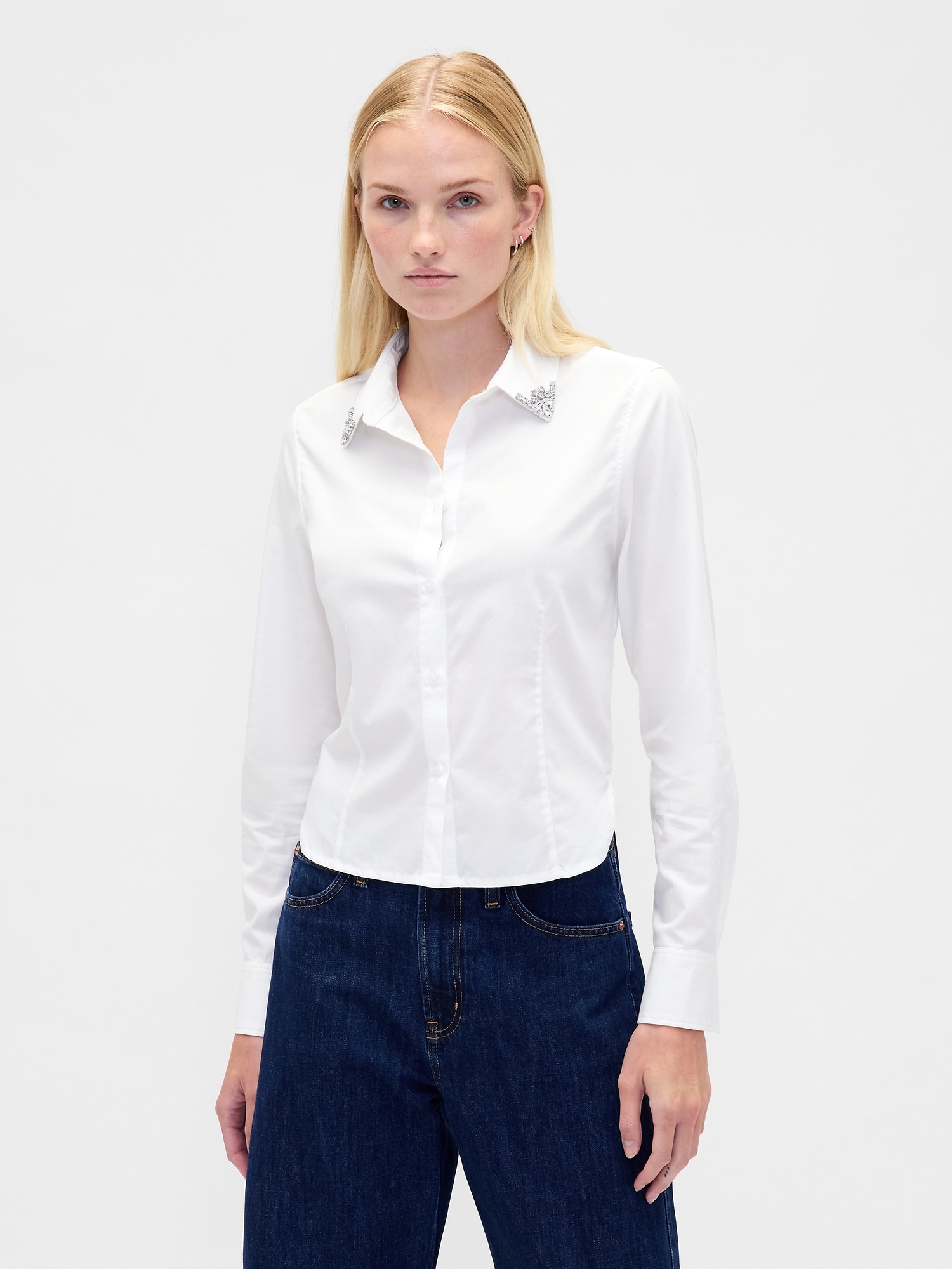 Organic Cotton Fitted Crop Shirt - White Shine