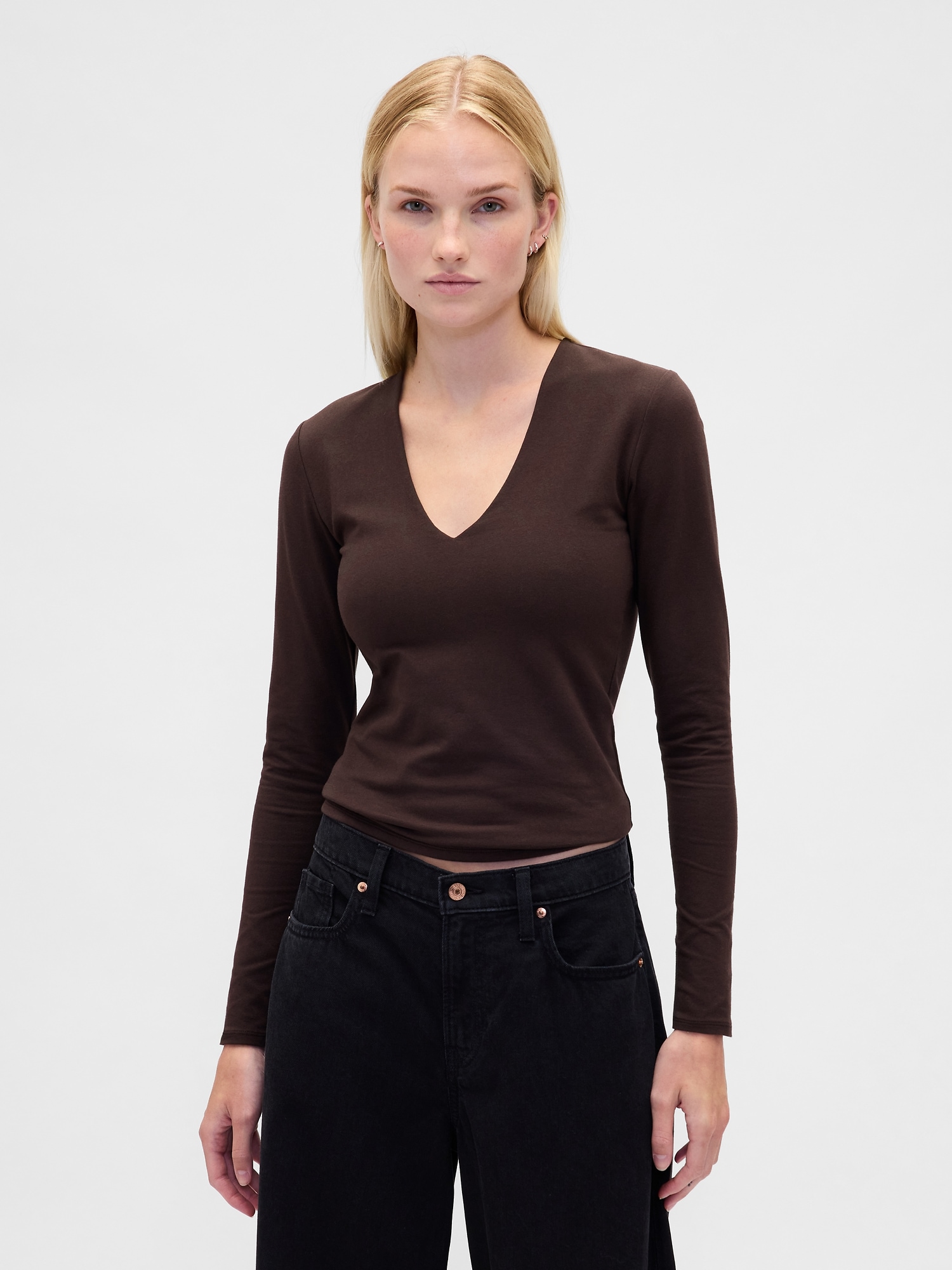 CloseKnit Jersey V-Neck T-Shirt - Terra Brown