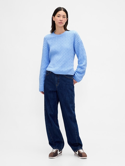 Image number 2 showing, CashSoft Cable-Knit Crewneck Sweater