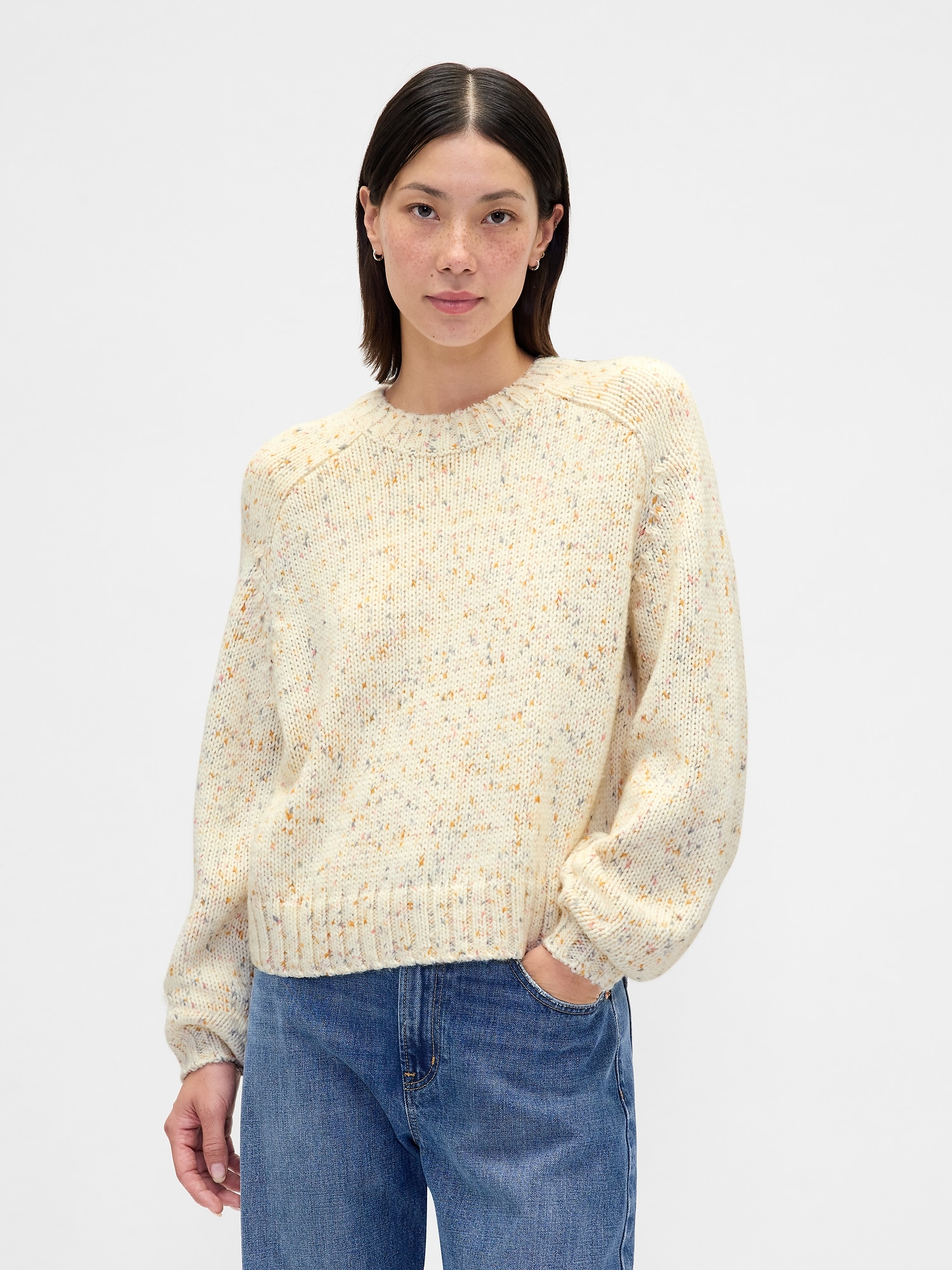 Gap Relaxed Saddle-sleeve Crewneck Sweater In Neutral