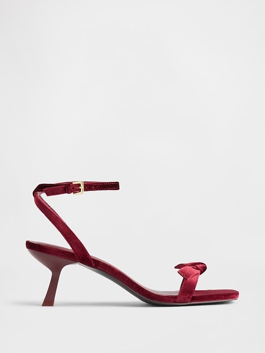 Image number 1 showing, Velvet Bow Open-Toe Strappy Kitten Heels