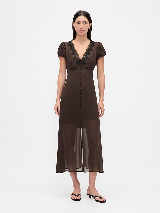 Image number 1 showing, Lace-Trim V-Neck Maxi Dress