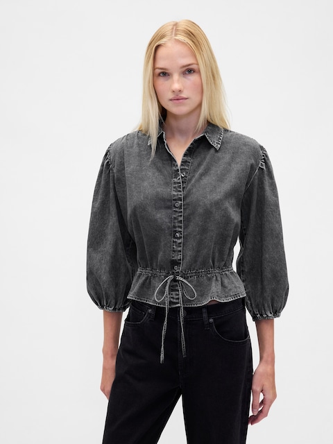 Denim Tie-Waist Top