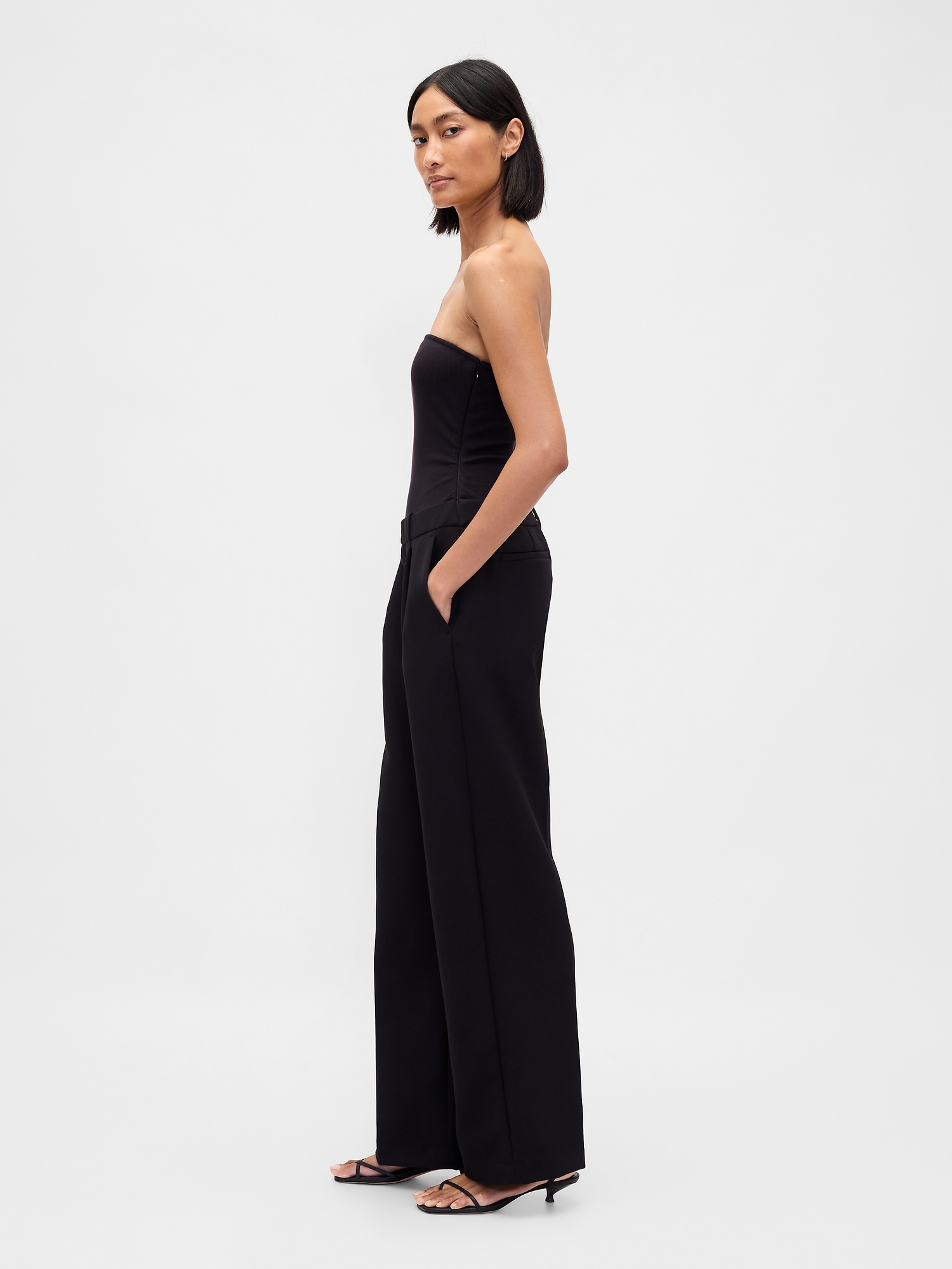 Strapless Drop-Waist Mixed Media Jumpsuit