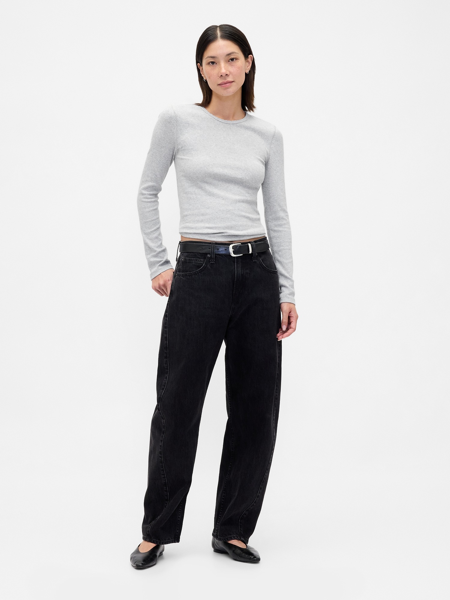 Женская футболка Gap Pointelle Rib, цвет: Угольный серый — фото 2