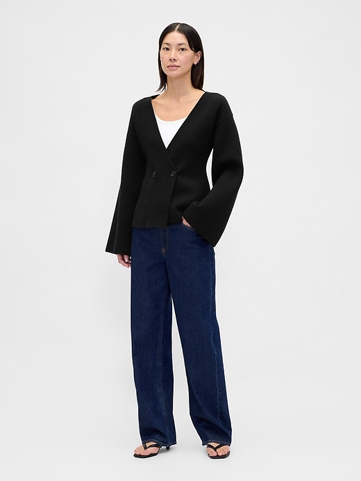 Image number 2 showing, Collarless V-Neck Sweater Blazer