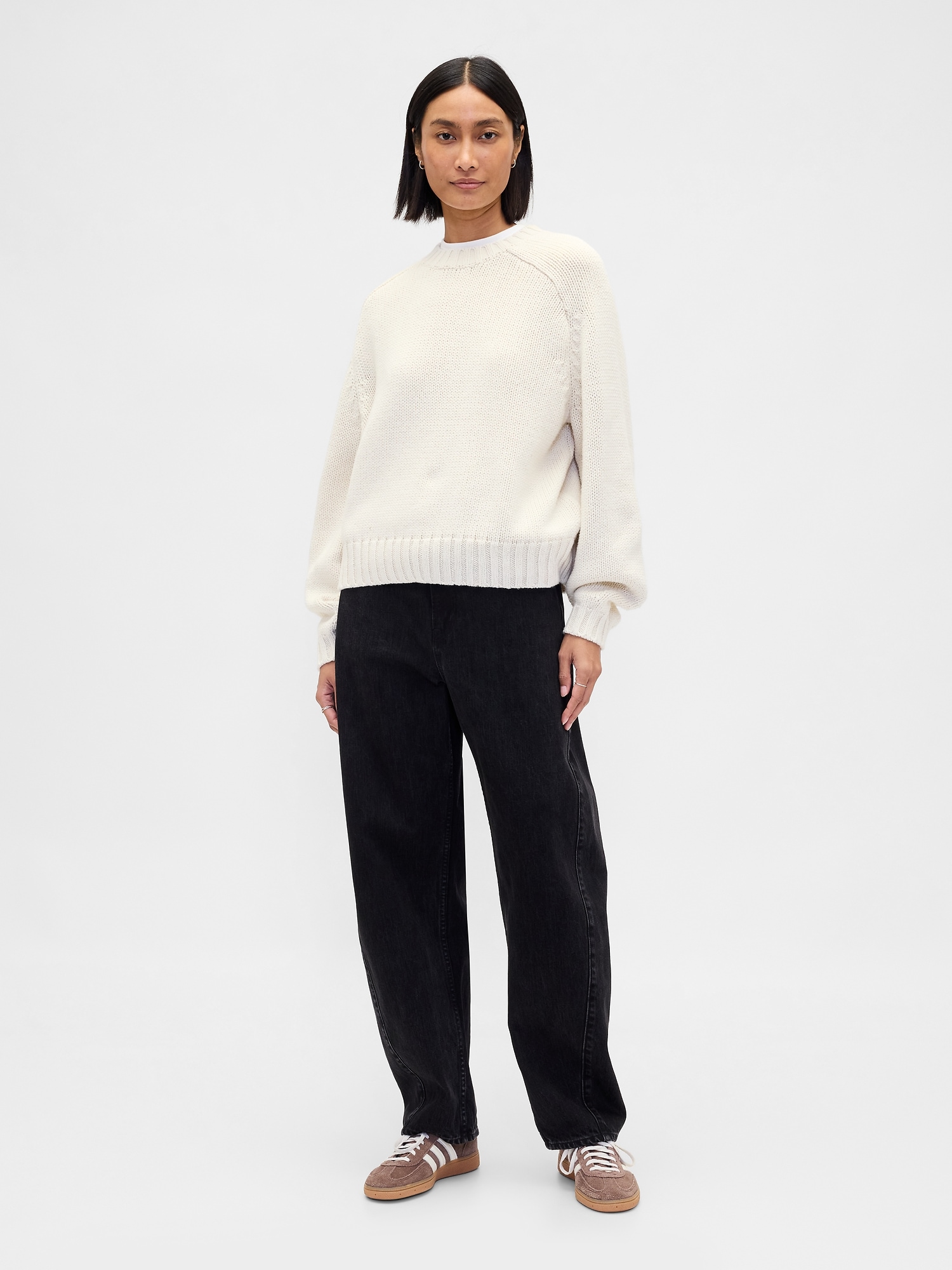Relaxed Saddle-Sleeve Crewneck Sweater