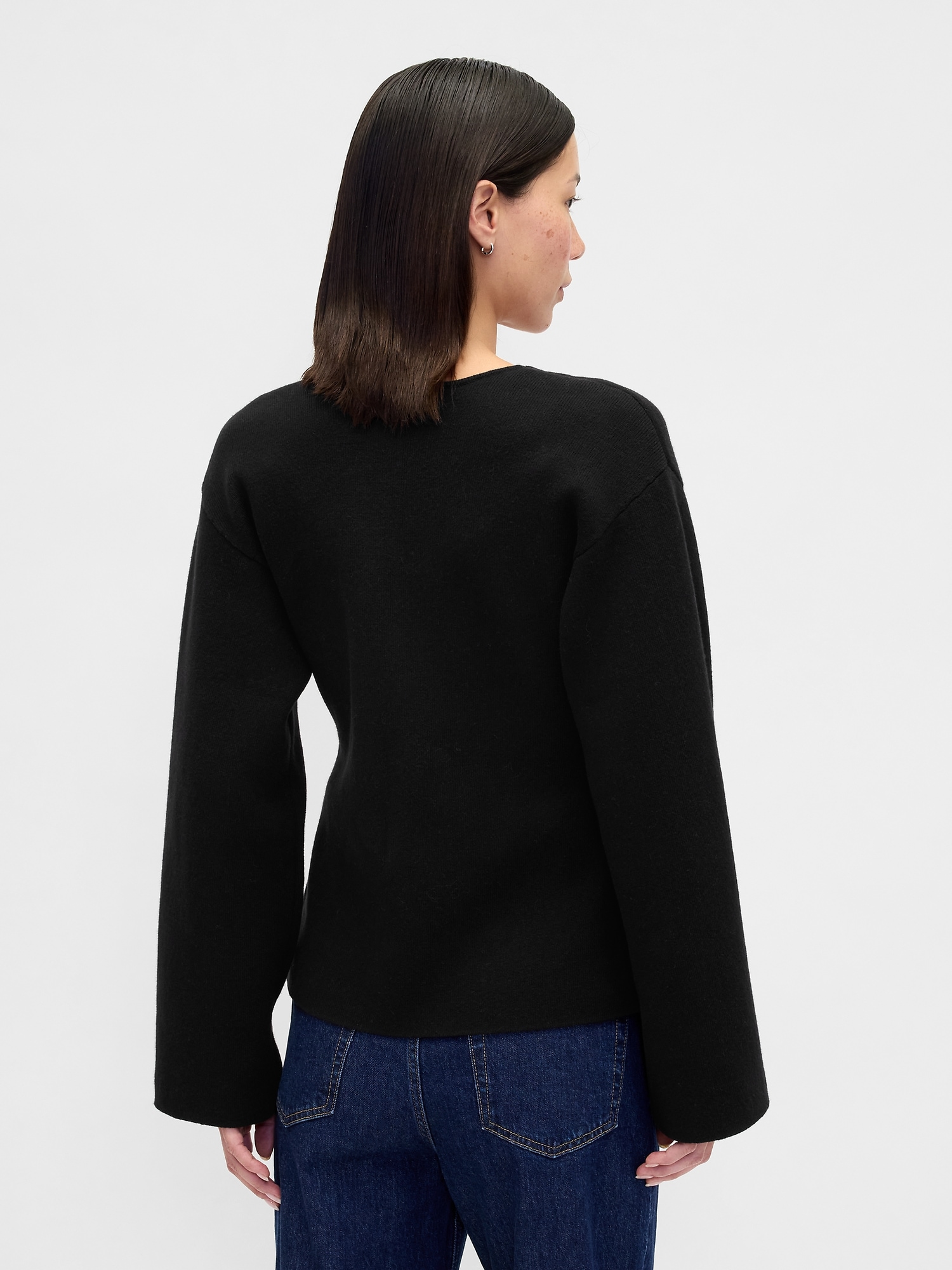 Collarless V-Neck Sweater Blazer