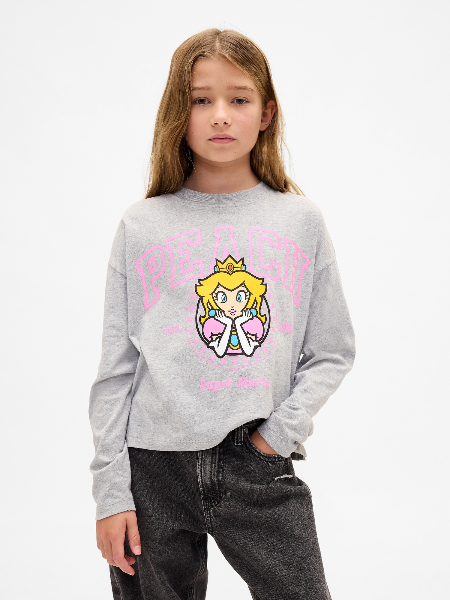Kids Super Mario Oversized Graphic T-Shirt - Light Heather Gray