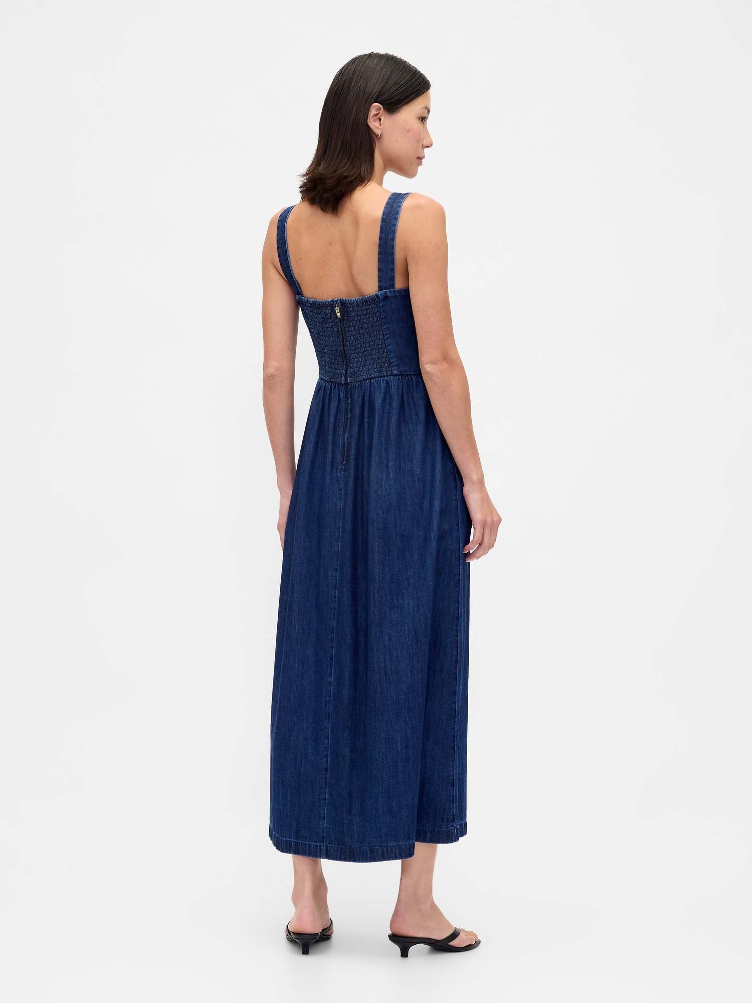 Женское платье Gap Denim Drop-Waist Corset Midi, цвет: Тёмная варка — фото 2