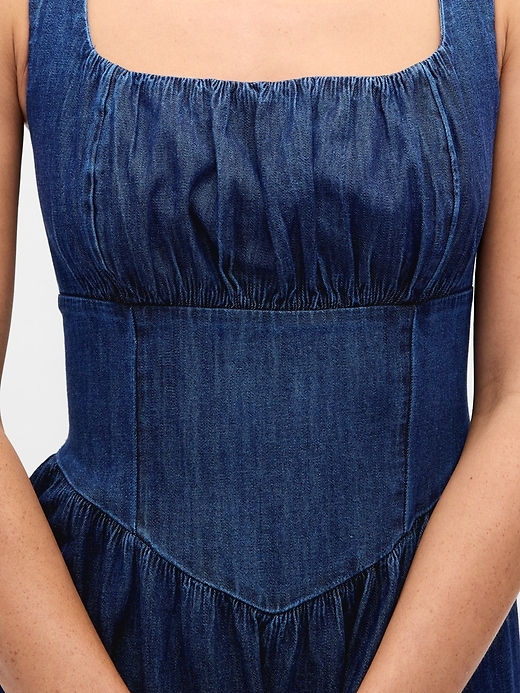 Image number 4 showing, Denim Drop-Waist Corset Midi Dress