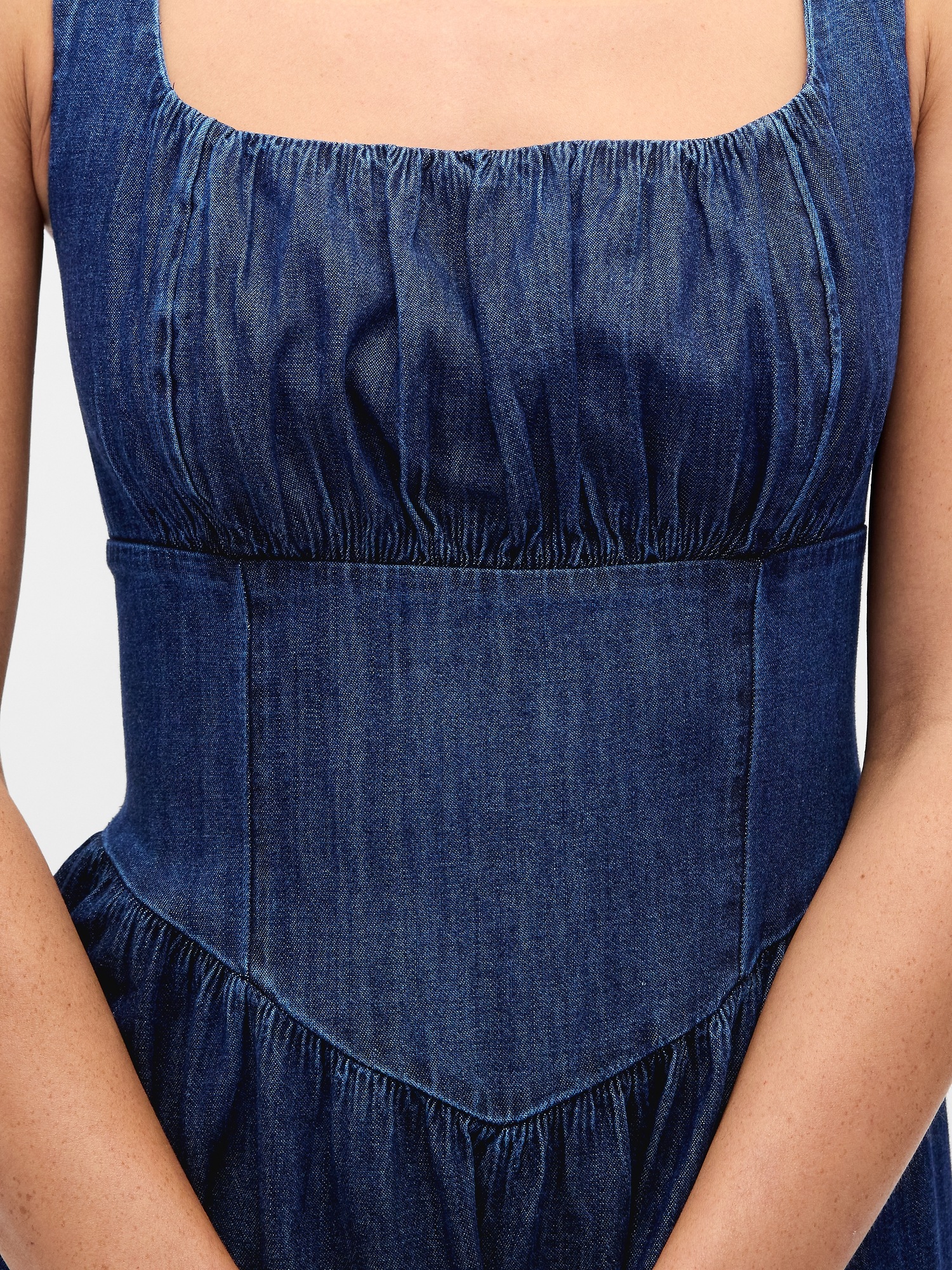 Женское платье Gap Denim Drop-Waist Corset Midi, цвет: Тёмная варка — фото 3