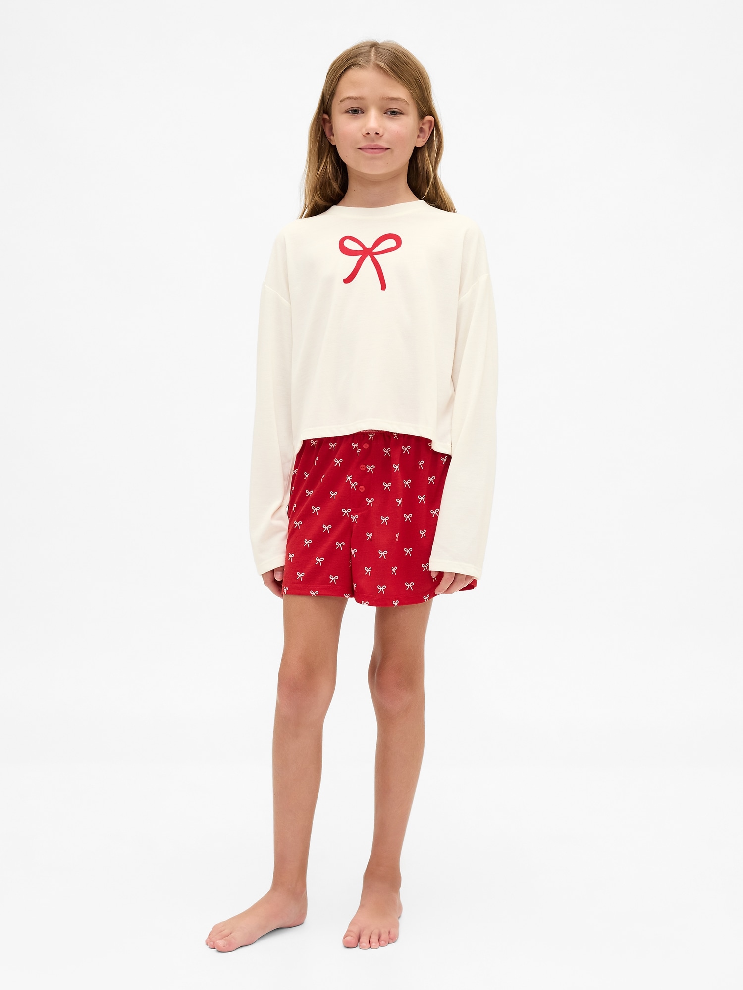 Kids Recycled PJ Short Set - Red Bows