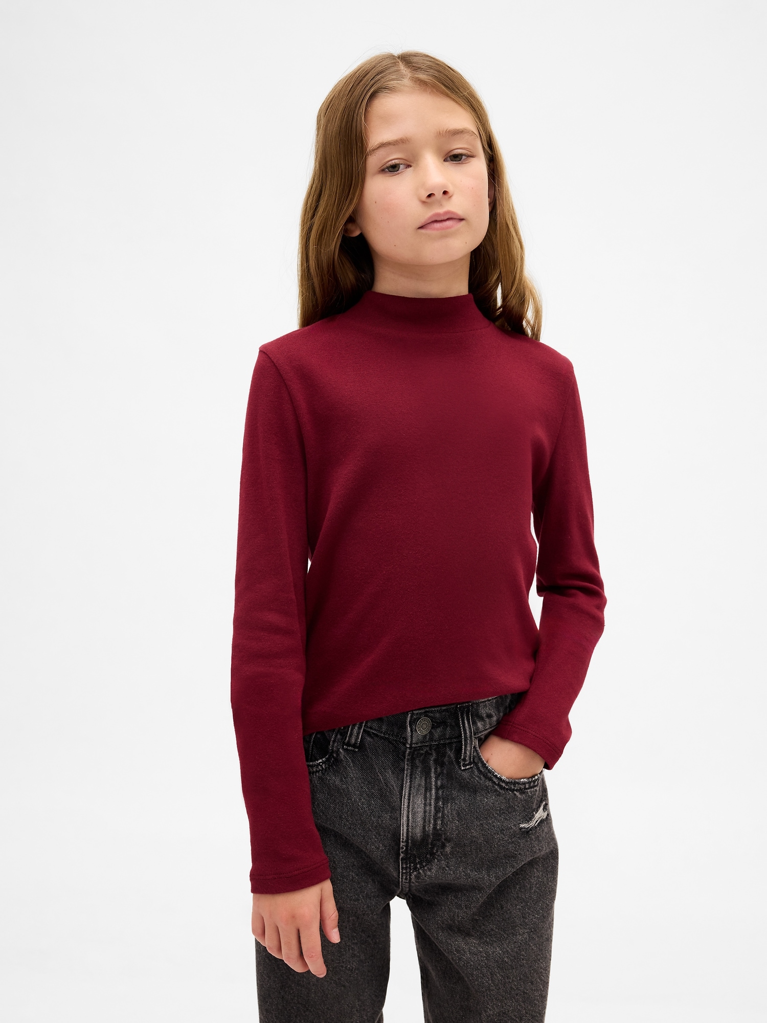 Kids Rib Mockneck T-Shirt - Red Delicious