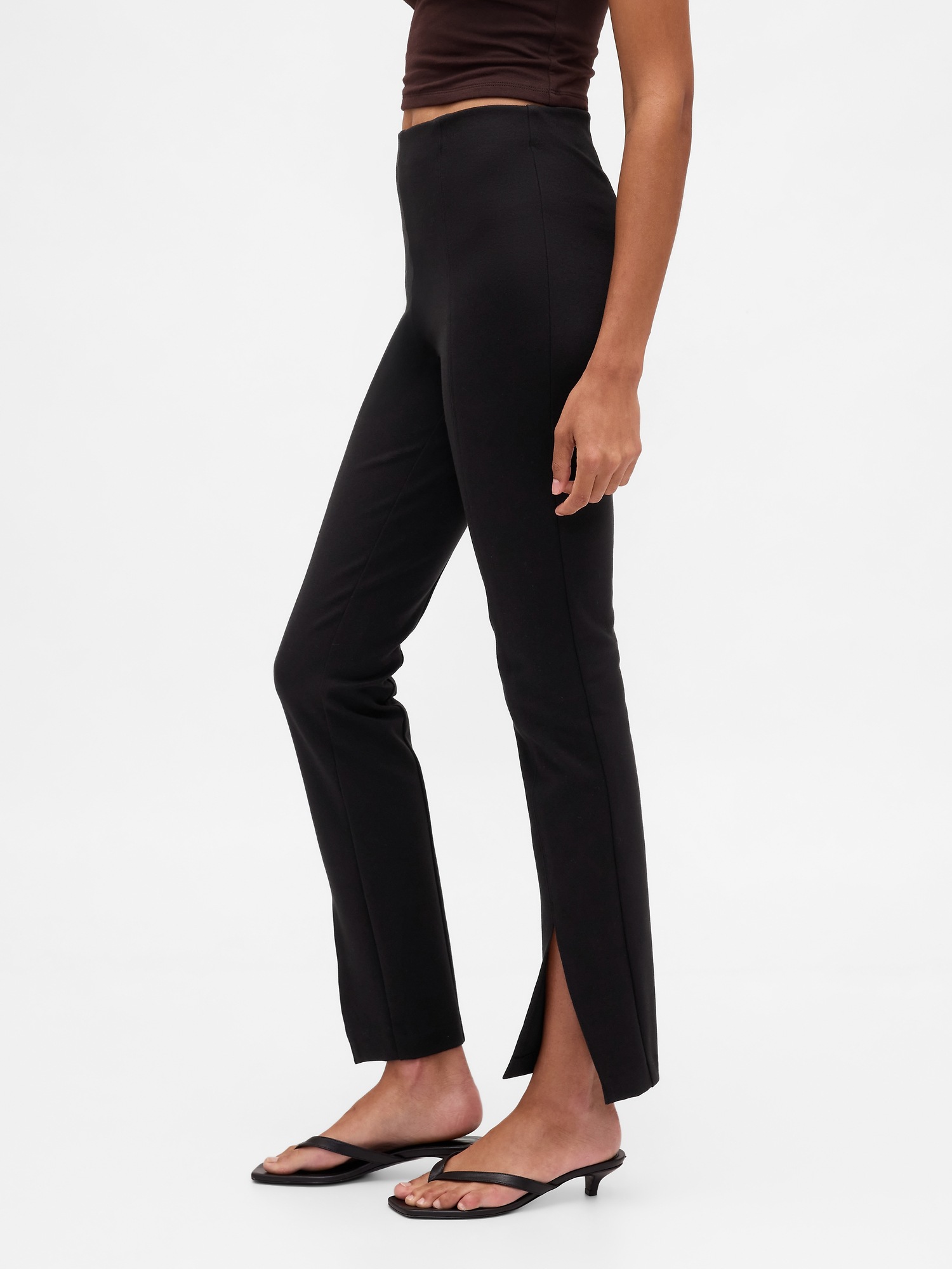 Женские брюки Gap High Rise Double Knit Split-Hem Flare, цвет: Чёрный — фото 3
